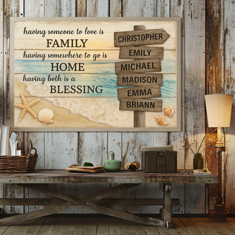 Weathered wood family street sign canvas, custom last name with quote in bold type, horizontal coastal art for living room decor Weathered wood family street sign canvas, custom last name with quote in bold type, horizontal coastal art for living room decor
