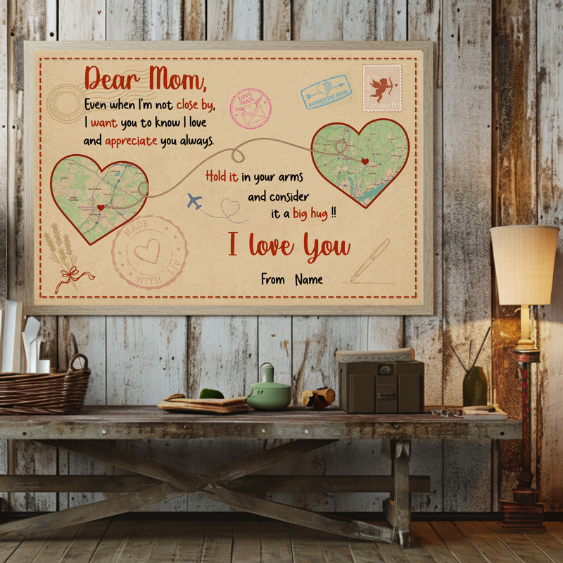Heartfelt Custom Map Canvas - Long Distance Mom Gift