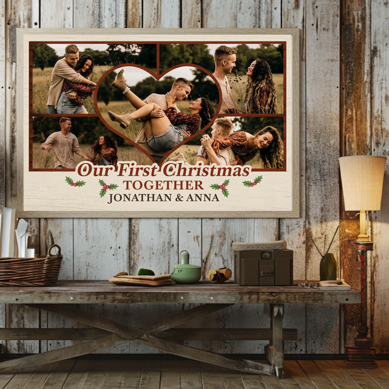 Milestone Canvas - First Christmas Photo Collage Anniversary Gift
