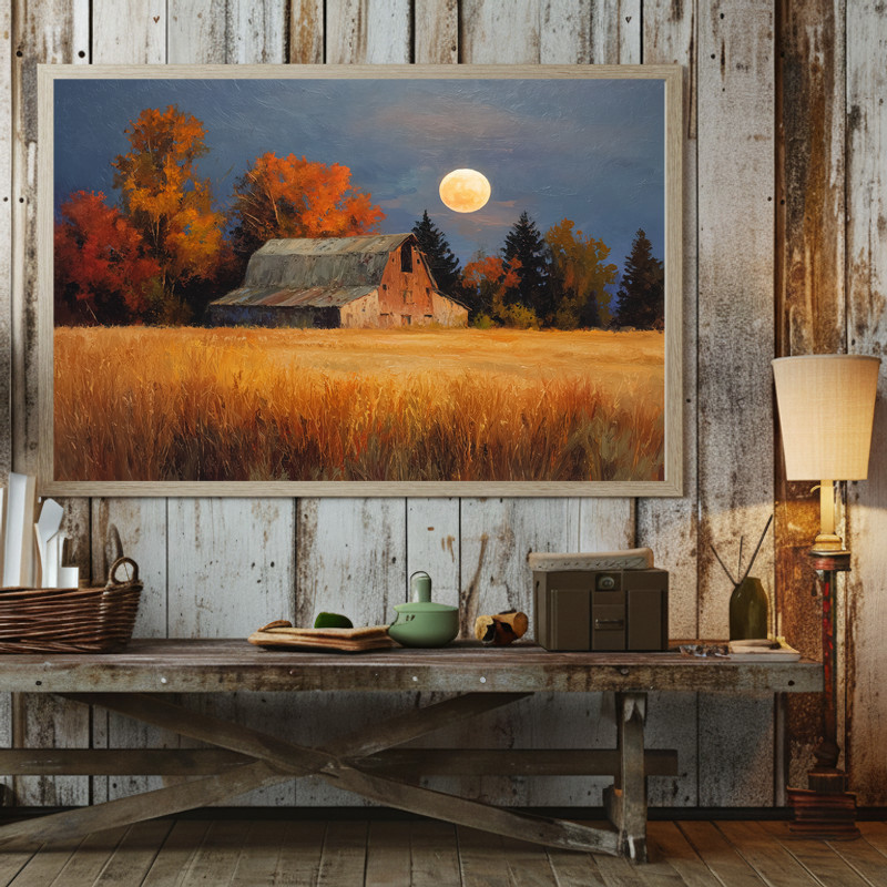 Harvest Season at the Barn canvas art, Thanksgiving farmhouse wall decor in rustic style, perfect for an entry hallway