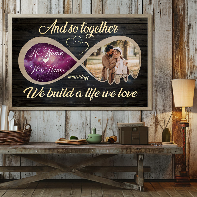 Custom Couple Photo Canvas Art - Infinity Love, Names & Date Gift