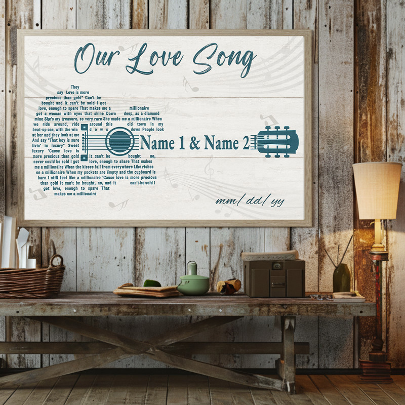 Romantic guitar design canvas wall art, custom names and date, a heartfelt Valentine's Day gift for your favorite music duo