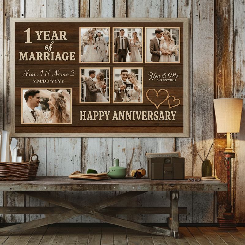 Personalized 1st Anniversary Photo Collage Canvas Gift
