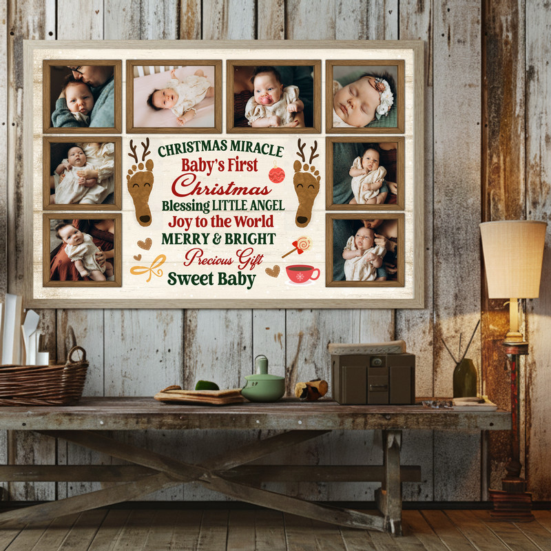 Personalized Baby's 1st Christmas Photo Keepsake Canvas Art