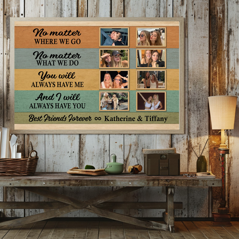 Friendship canvas wall art, rustic kraft-tone farmhouse aesthetic with infinity symbol, custom names, best friend gift Friendship canvas wall art, rustic kraft-tone farmhouse aesthetic with infinity symbol, custom names, best friend gift