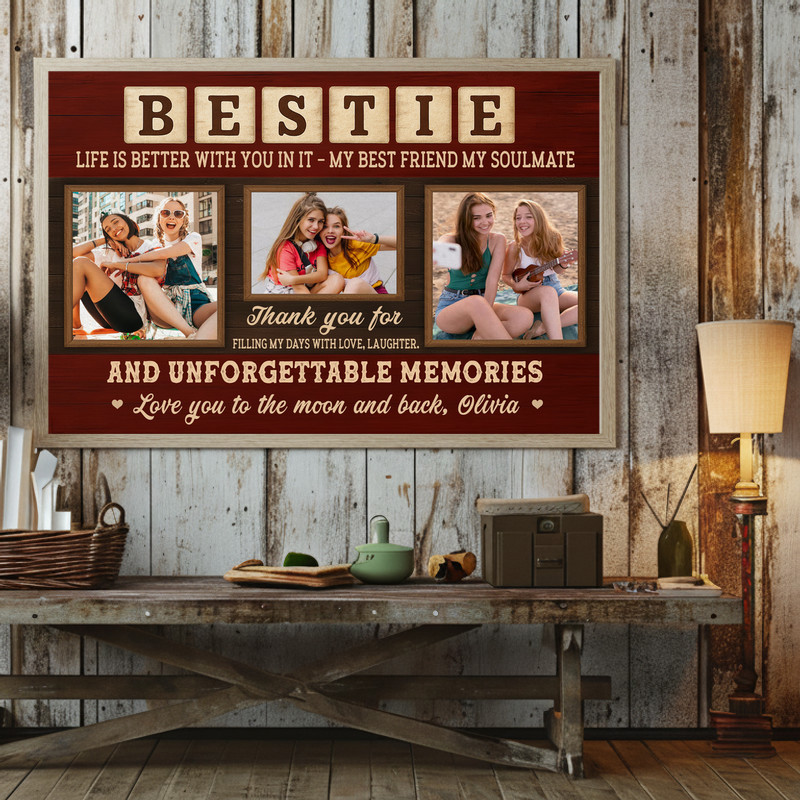 Personalized Bestie Photo Collage Canvas - Heartfelt Rustic Gift Personalized Bestie Photo Collage Canvas - Heartfelt Rustic Gift