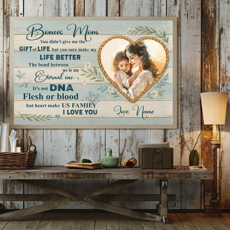 Heartfelt Personalized Bonus Mom Gift - Coastal Farmhouse Canvas