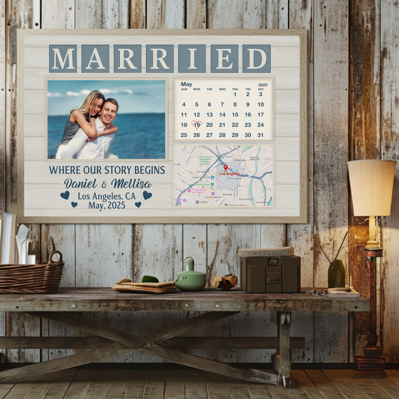 Our Story Begins - Personalized Wedding Date Map Canvas Gift