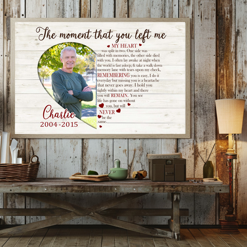 Dad memorial canvas wall art with butterflies and wildflowers, custom name and dates, sepia vintage style for hallway.