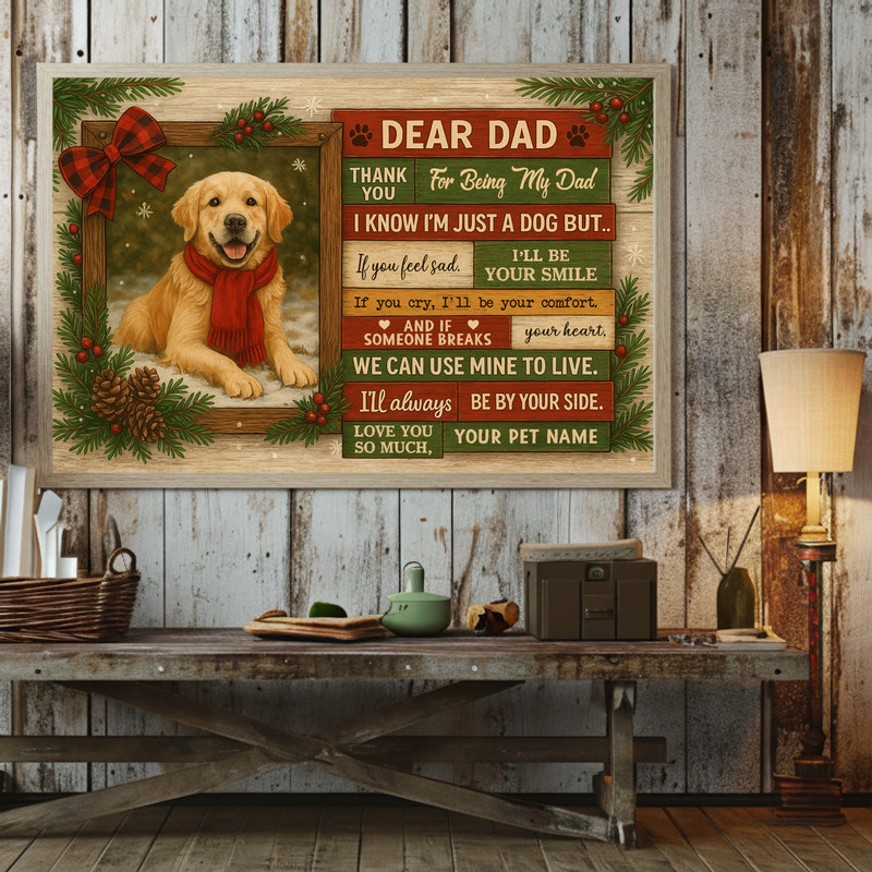 Custom Dog Portrait Canvas - Rustic Christmas Gift for Dog Dad