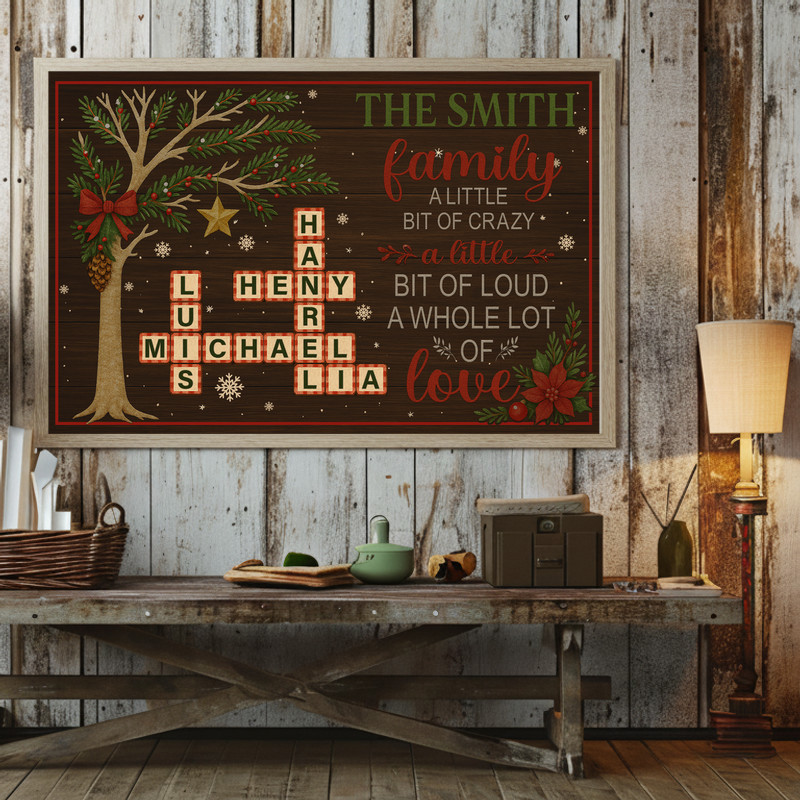 Rustic Family Keepsake Canvas - Personalized Name Crossword Art