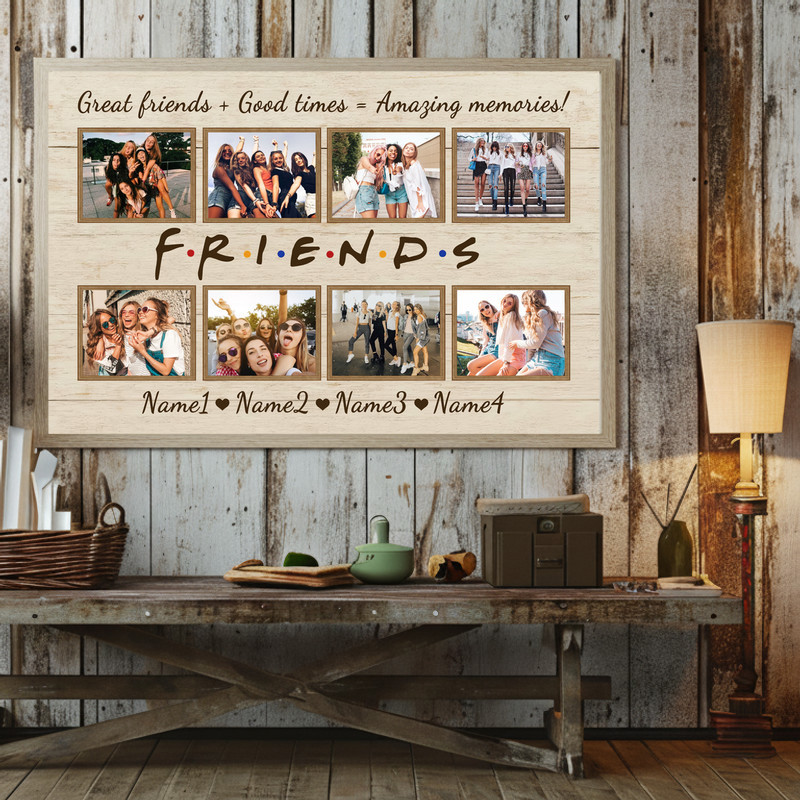 Friendship canvas wall art, custom photo collage with black and white photos, rustic farmhouse aesthetic, best friend gift
