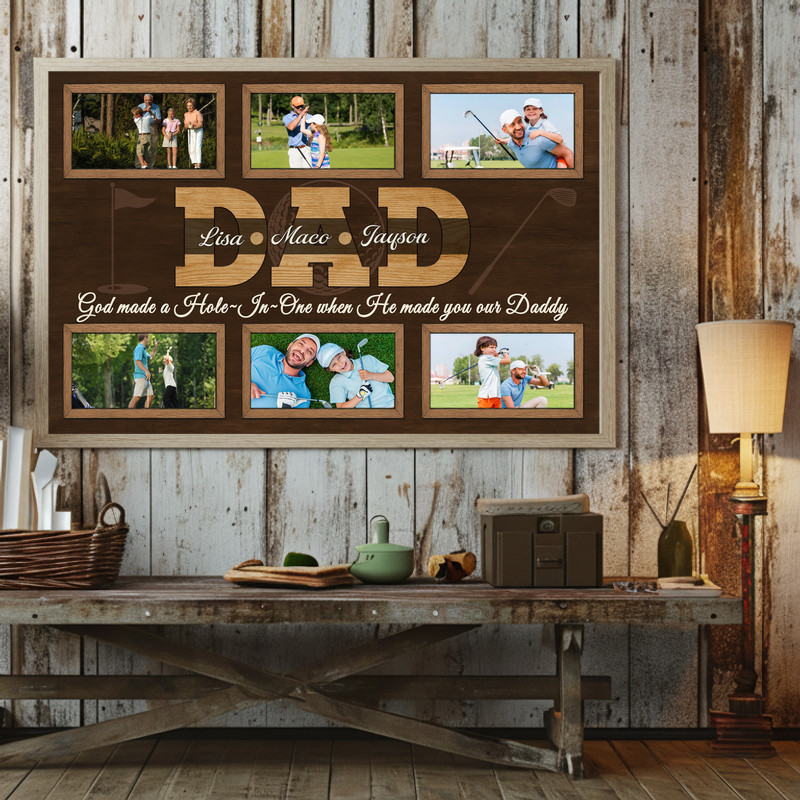 Golf Dad photo collage canvas wall art personalized with your photos, rustic farmhouse decor, a thoughtful Father’s Day gift