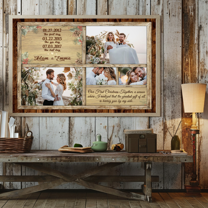 Cherished Couple's Love Timeline - Custom Photo Christmas Canvas