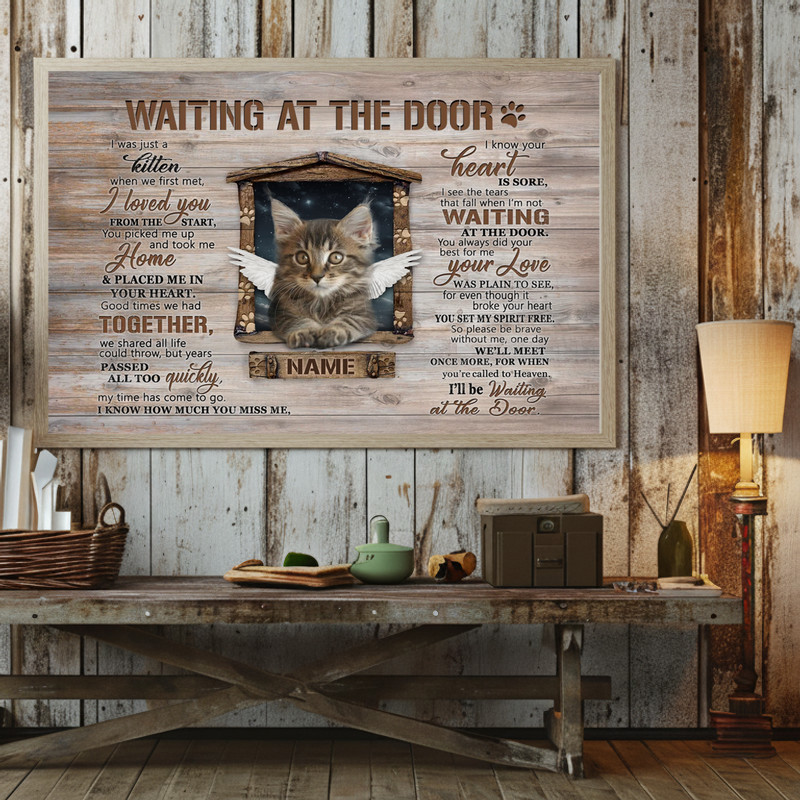 Personalized Cat Memorial Canvas - Waiting At The Door Loss Gift