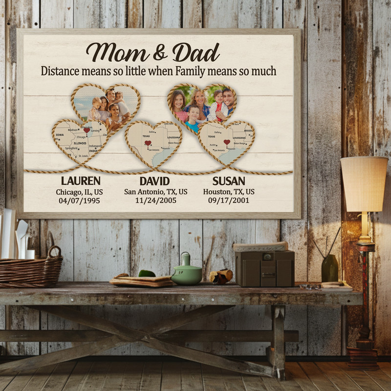 Long Distance Family Map Canvas - Heartfelt Gifts for Mom & Dad