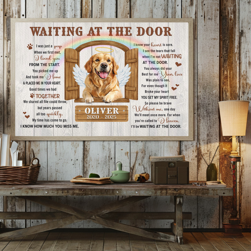 Heartfelt Pet Memorial Canvas - Dog Loss Keepsake, Waiting at Door