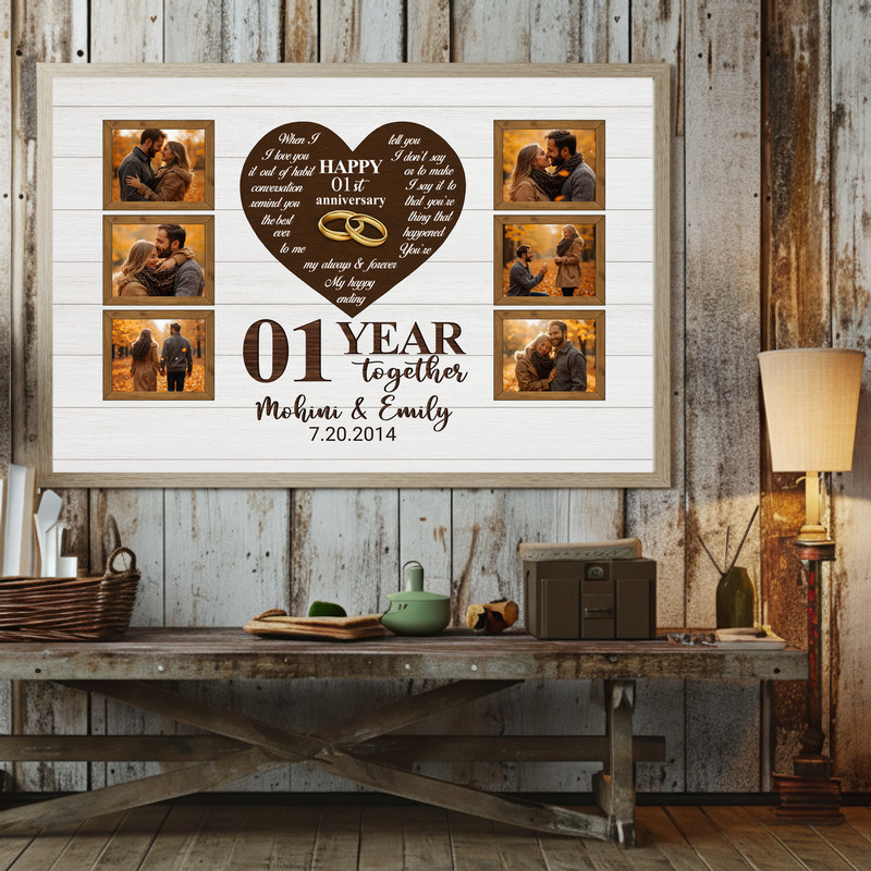Milestone Photo Canvas - Rustic First Anniversary Gift for Couples