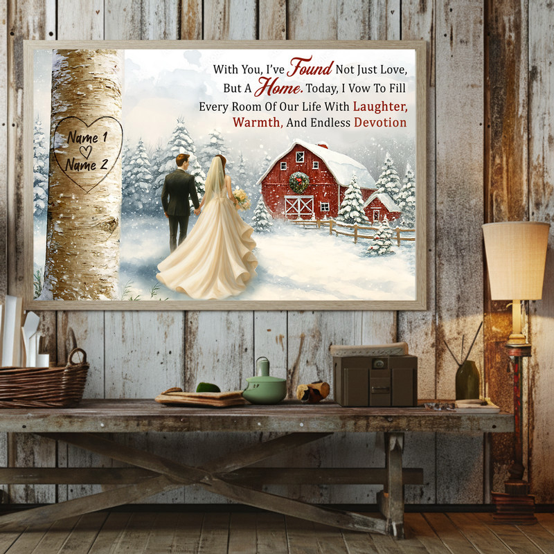 Personalized Tree Heart Carving Canvas - Rustic Wedding Gift Art