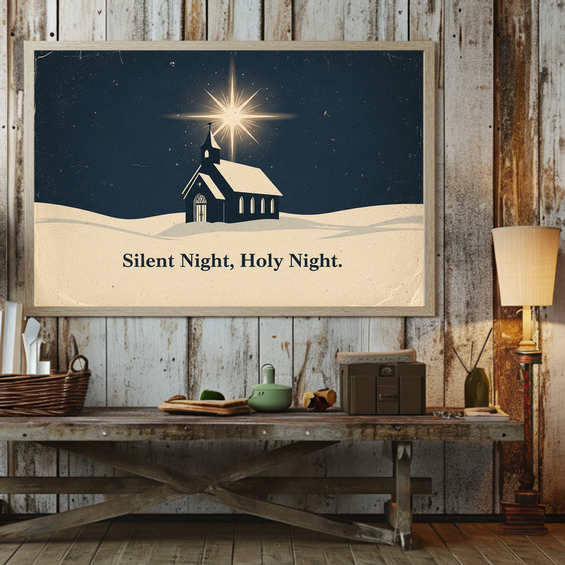 Silent Night Holy Night canvas wall art, Christmas hallway decoration with graceful type for a welcoming, faithful touch
