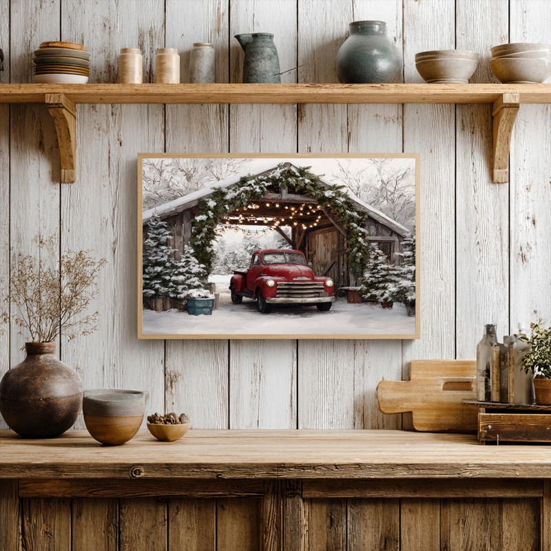 Cozy Vintage Red Car Christmas Canvas Wall Art for Entryway Cozy Vintage Red Car Christmas Canvas Wall Art for Entryway