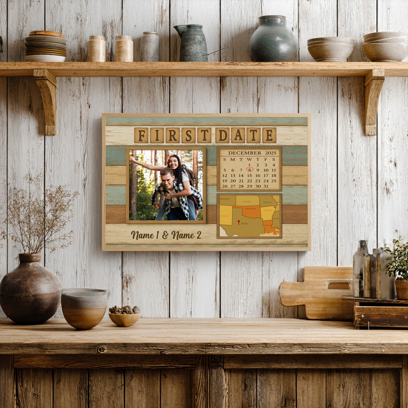 Unique First Date Custom Map & Calendar Gift Canvas