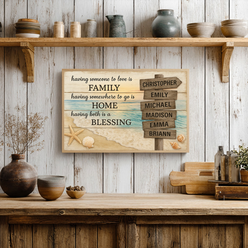 Family street sign canvas in navy and teal with rope accent, custom last name and beach quote, horizontal for beach house Family street sign canvas in navy and teal with rope accent, custom last name and beach quote, horizontal for beach house