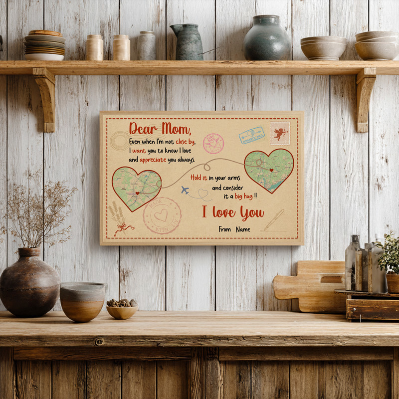 Heartfelt Custom Map Canvas - Long Distance Mom Gift