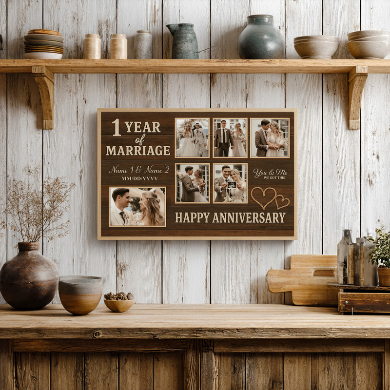 Personalized 1st Anniversary Photo Collage Canvas Gift