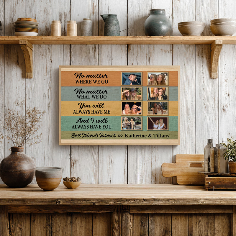 Friendship canvas wall art, rustic farmhouse look with black lettering on taupe, personalized with bestie names, birthday gift Friendship canvas wall art, rustic farmhouse look with black lettering on taupe, personalized with bestie names, birthday gift