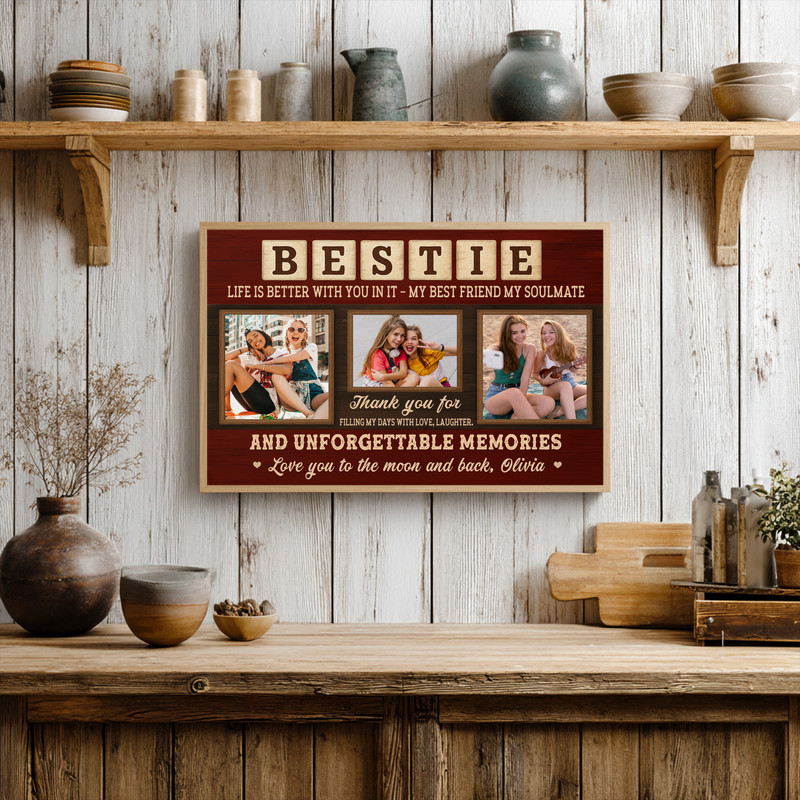 Personalized Bestie Photo Collage Canvas - Heartfelt Rustic Gift Personalized Bestie Photo Collage Canvas - Heartfelt Rustic Gift