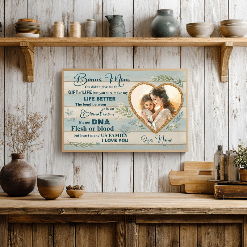 Heartfelt Personalized Bonus Mom Gift - Coastal Farmhouse Canvas