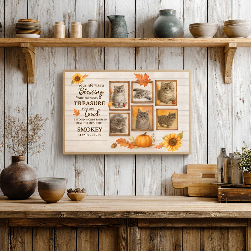 Fall Farmhouse Cat Tribute - Personalized Pet Loss Photo Canvas