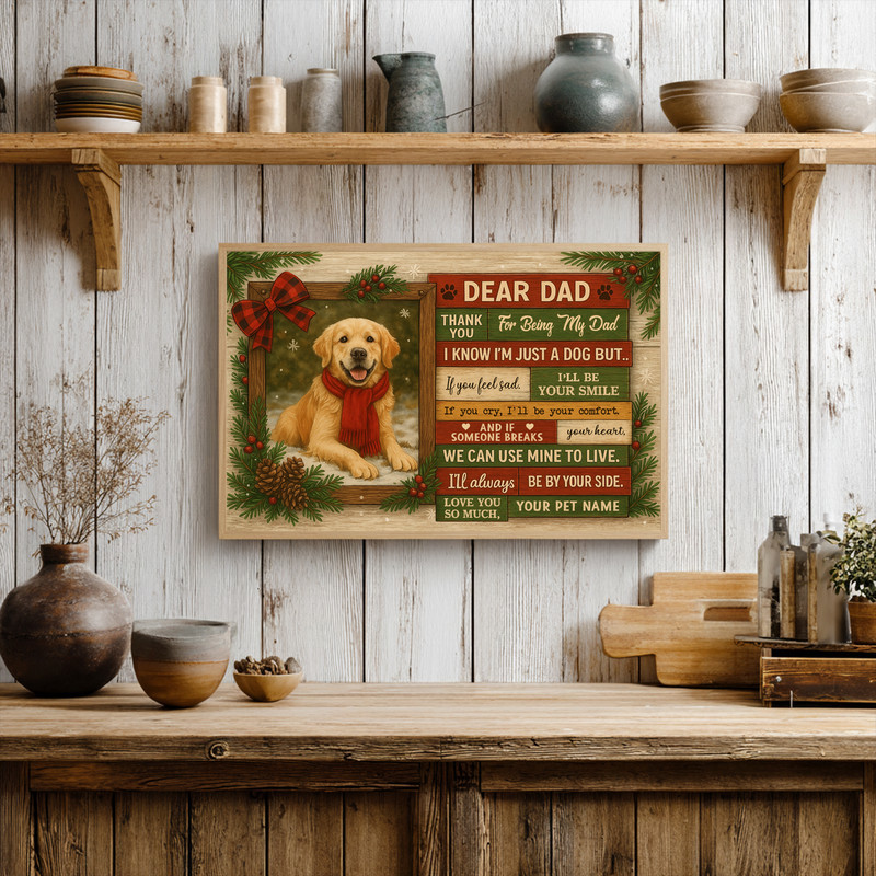 Custom Dog Portrait Canvas - Rustic Christmas Gift for Dog Dad