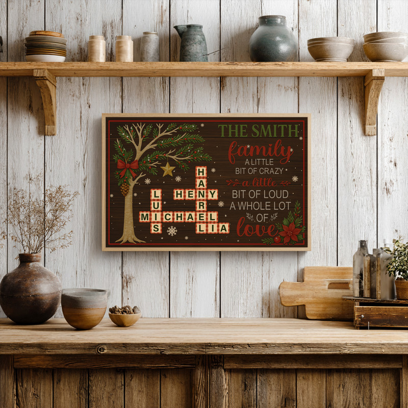 Rustic Family Keepsake Canvas - Personalized Name Crossword Art