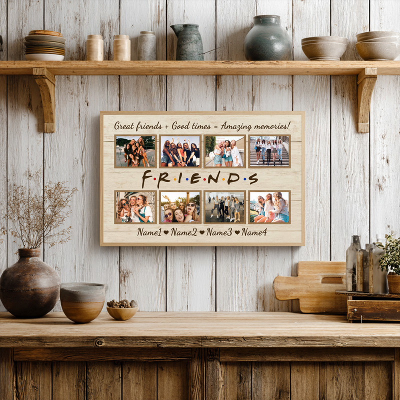 Friendship canvas wall art, personalized photo collage on square canvas, rustic farmhouse decor, thoughtful best friend gift