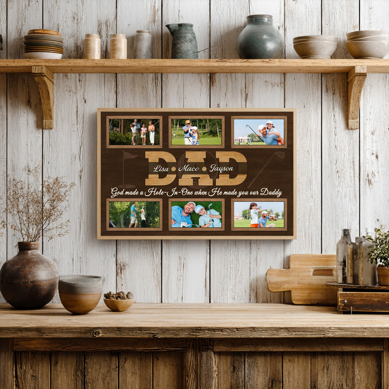 Golf Dad photo collage canvas wall art, personalized with your photos, farmhouse decor for living room or home office