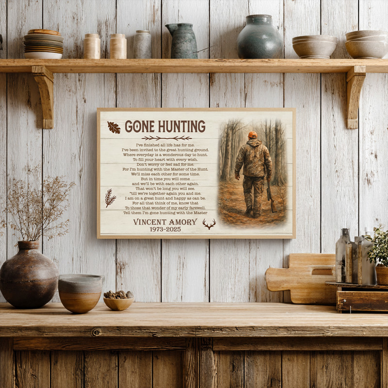 Personalized Gone Hunting Memorial Canvas Keepsake