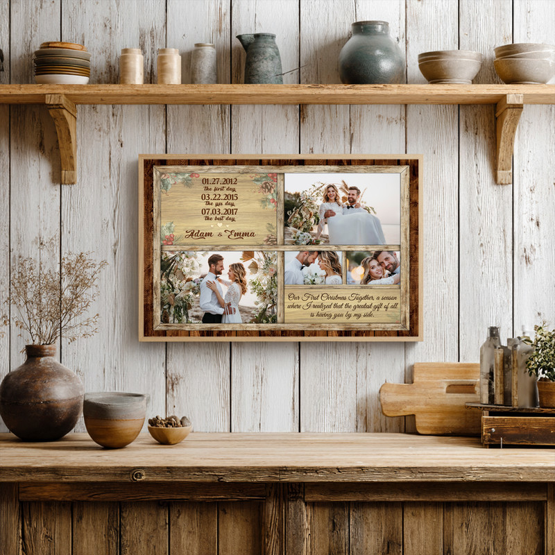 Cherished Couple's Love Timeline - Custom Photo Christmas Canvas