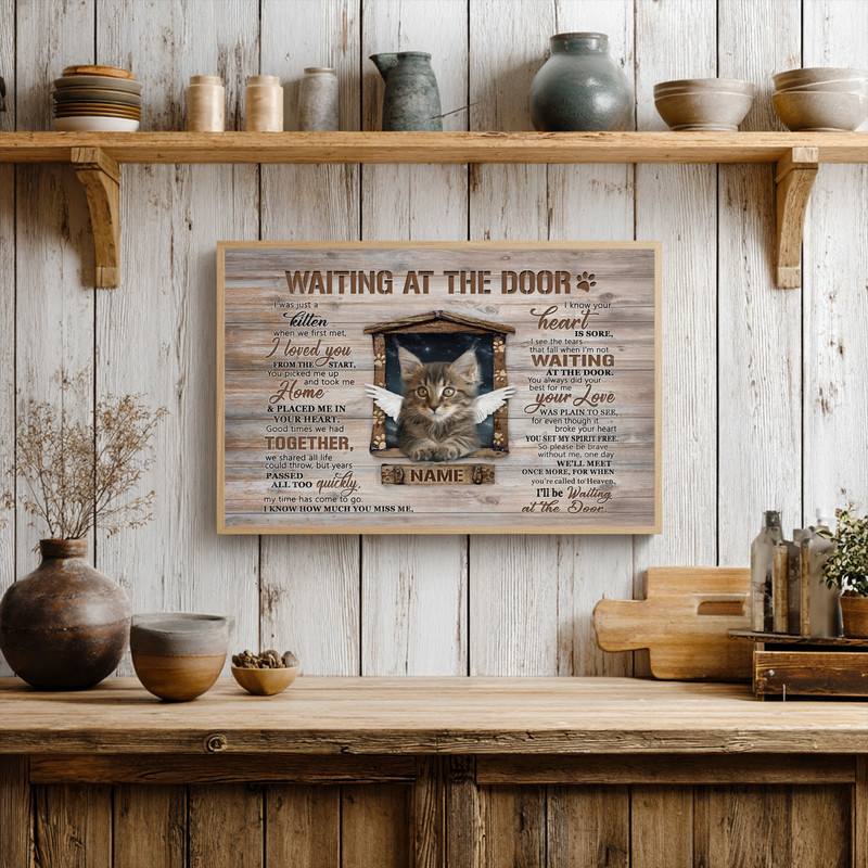 Personalized Cat Memorial Canvas - Waiting At The Door Loss Gift