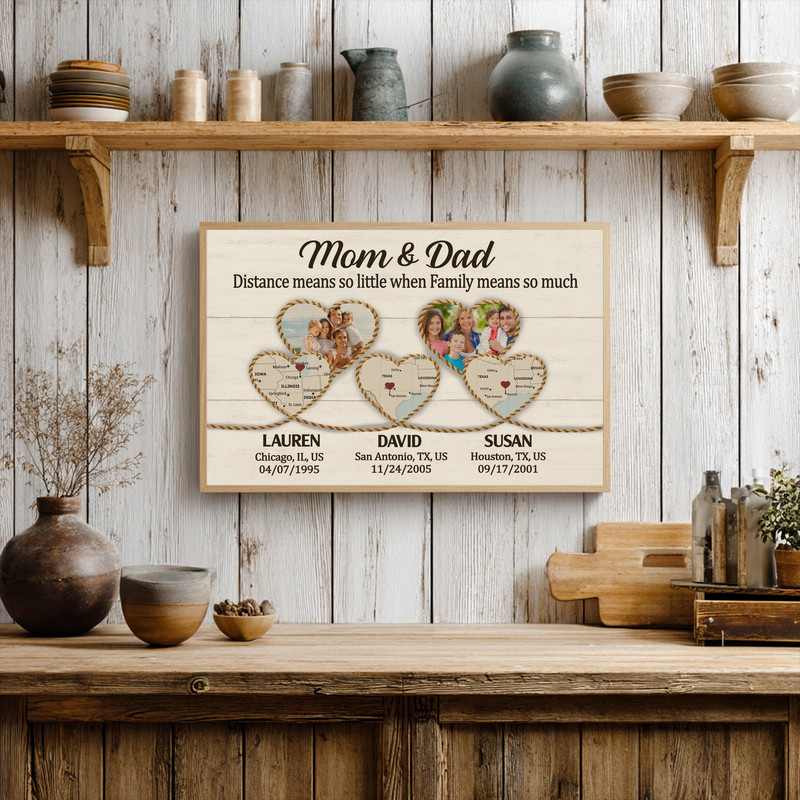 Long Distance Family Map Canvas - Heartfelt Gifts for Mom & Dad