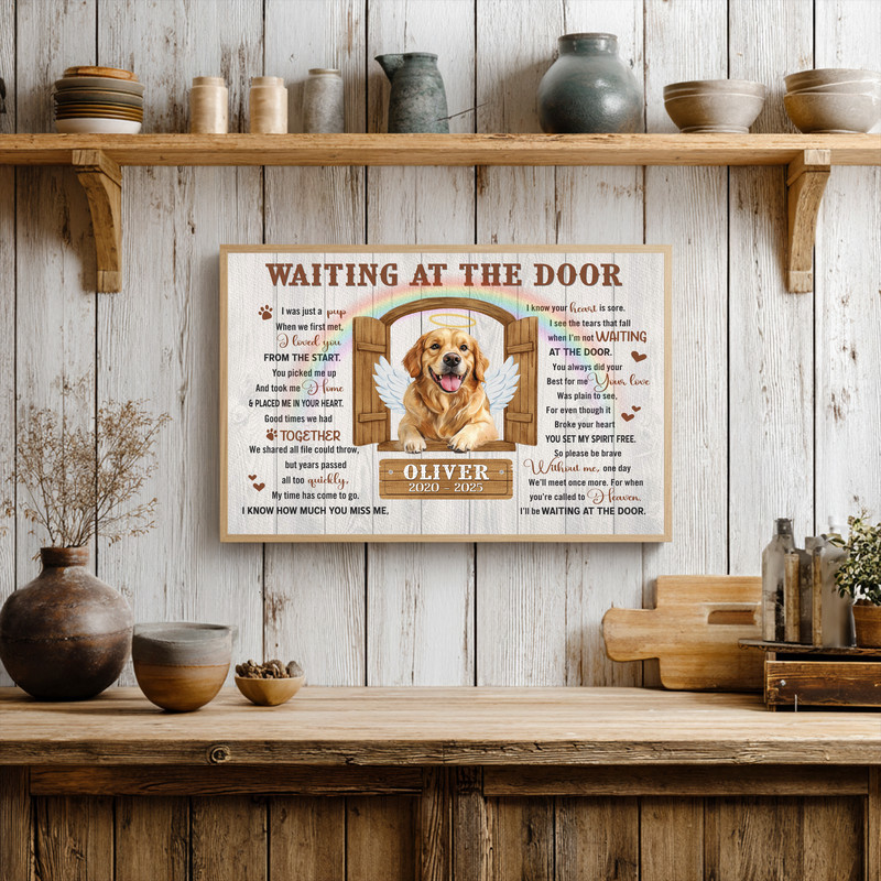 Heartfelt Pet Memorial Canvas - Dog Loss Keepsake, Waiting at Door