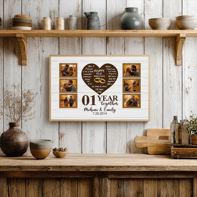 Milestone Photo Canvas - Rustic First Anniversary Gift for Couples