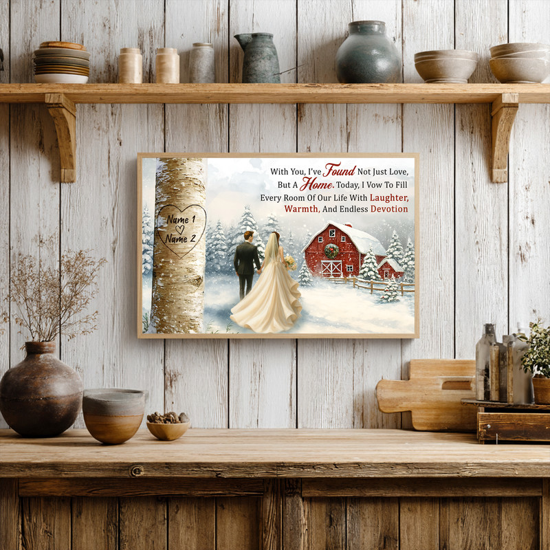 Personalized Tree Heart Carving Canvas - Rustic Wedding Gift Art