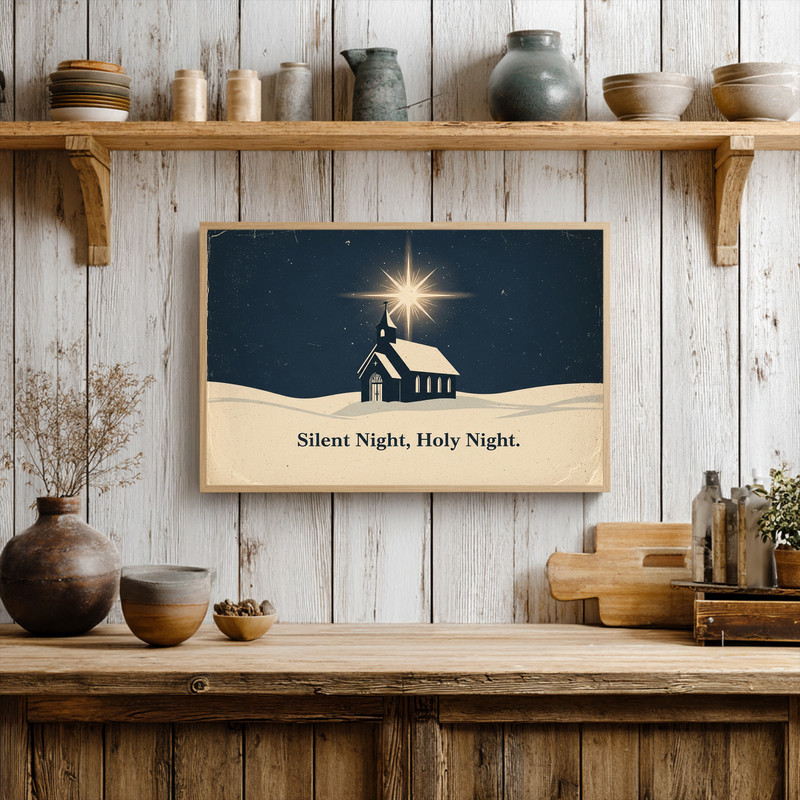 Silent Night Holy Night canvas wall art, modern text design for Christmas hallway decoration and welcoming entry charm