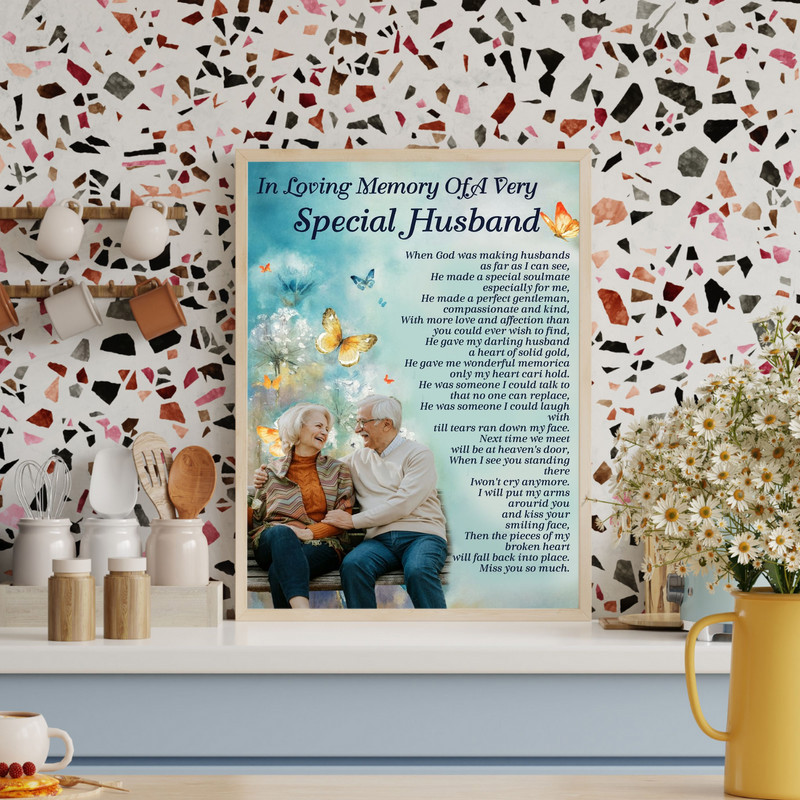 Bereavement personalized canvas wall art honoring a special husband, add custom name and dates, thoughtful condolence gift for grieving wife