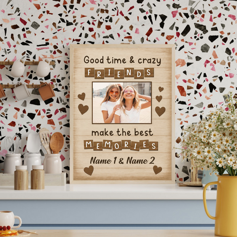 Friendship canvas print with your photo, rustic farmhouse wall art keepsake, thoughtful gift for your best friend.