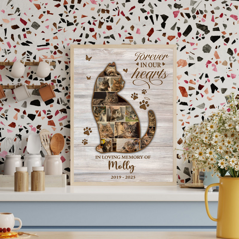 Cat memorial photo collage canvas, personalized with photos, name and dates, a thoughtful sympathy gift for grieving owners