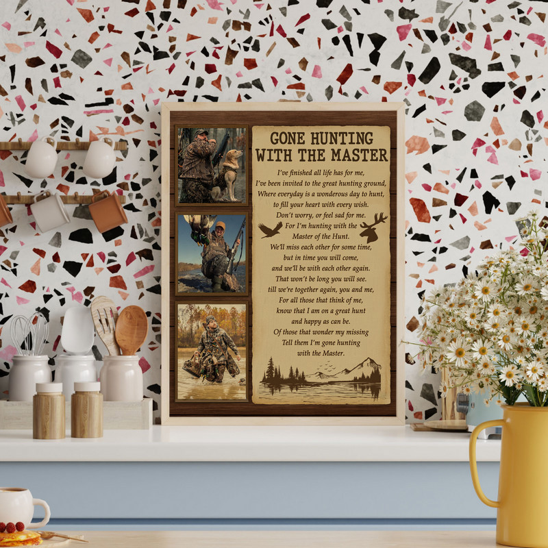 Hunter remembrance canvas wall art, In Loving Memory design, rustic distressed typography, custom name and date, cabin wall decor