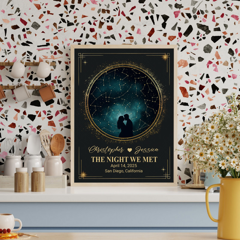 Custom night sky constellation canvas star map of the night we met, names and date personalized, modern wedding gift wall art